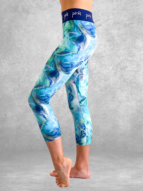 Renewold Blue Marble Texture Print Girls Capri Leggings Cute