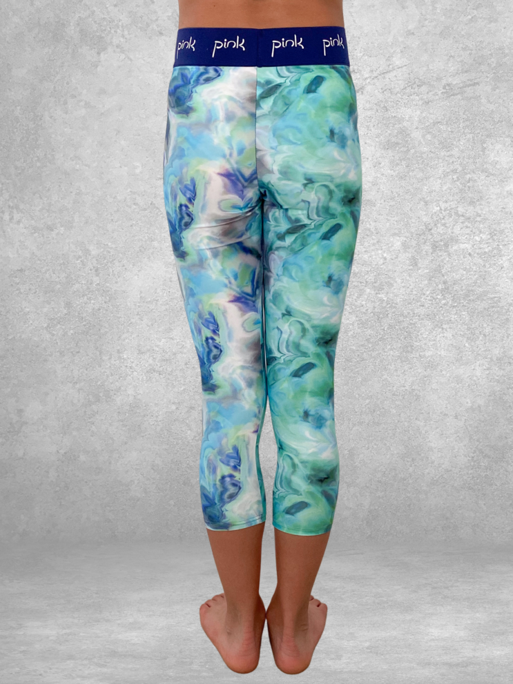 Blue Marble Print Fancy Leggings, Abstract Women's Dressy Abstract Tights-Made  in USA/EU